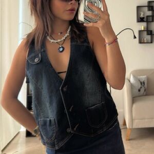 Ashley Stewart Dark Blue Denim Vest